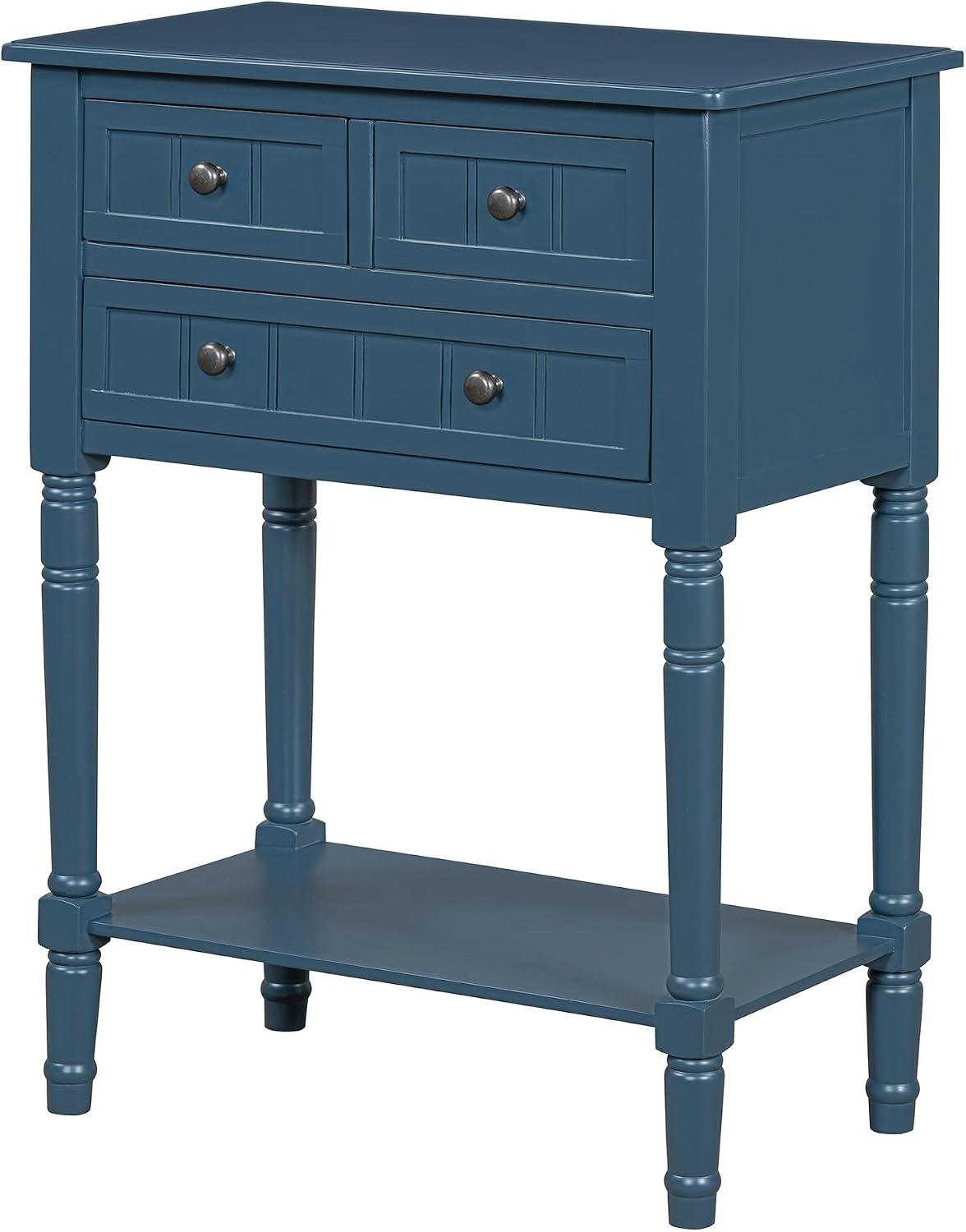 Knocbel Slim Antique Entry Console Table with 3 Drawers & Bottom Open Shelf, Solid Wood Narrow Sofa Couch Table for Entryway Hallway Living Room 23.7' W x 13' D x 31.4' H Navy Blue