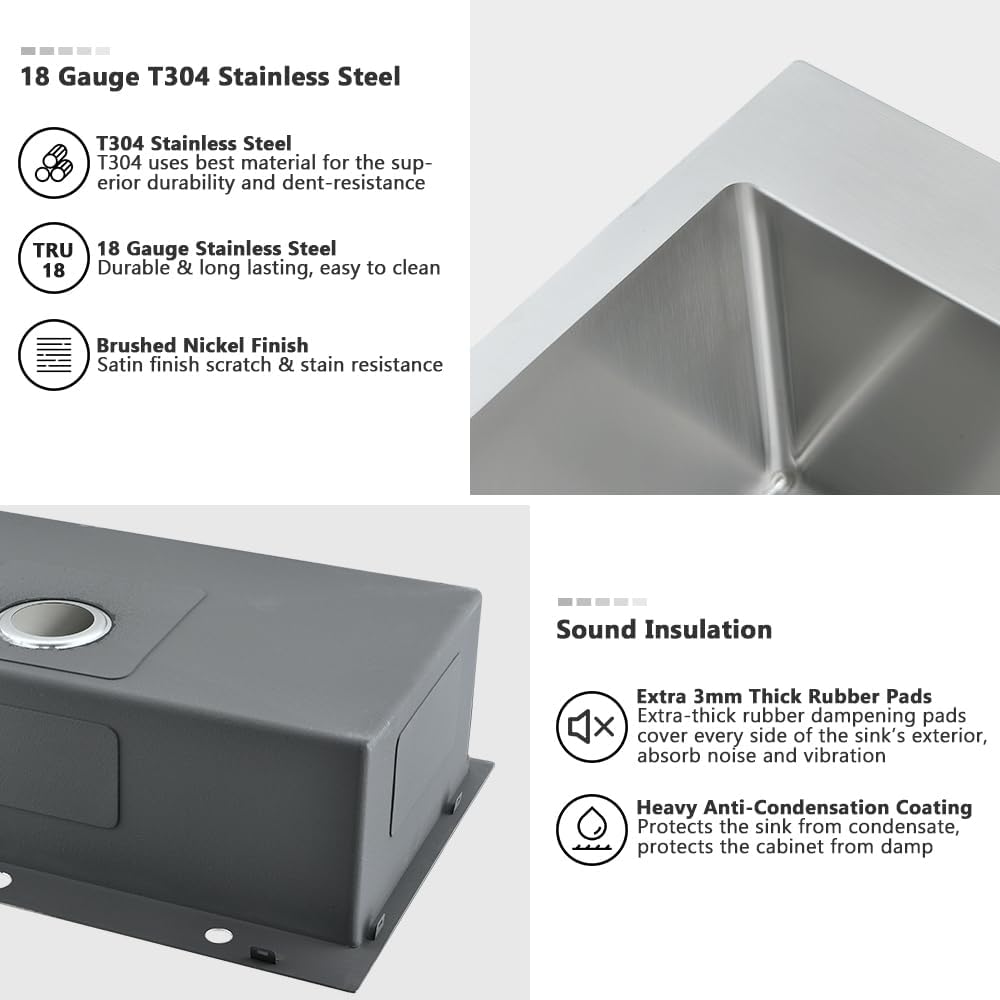 33 x 22 Drop In Kitchen Sink and Faucet Combo Set-VASOYO Stainless Kitchen Sinks Drop In Topmount Stainless Steel Deep Single Bowl Overmount Sink with Faucet