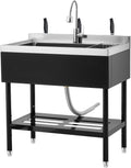 Garvee 36' Black Stainless Steel Utility Sink with Faucet, Adjustable Height Freestanding Commercial Sink with Hot & Cold Water, Shelf, Basket & Drain Kit for Kitchen, Garage, Laundry, or Outdoor Use