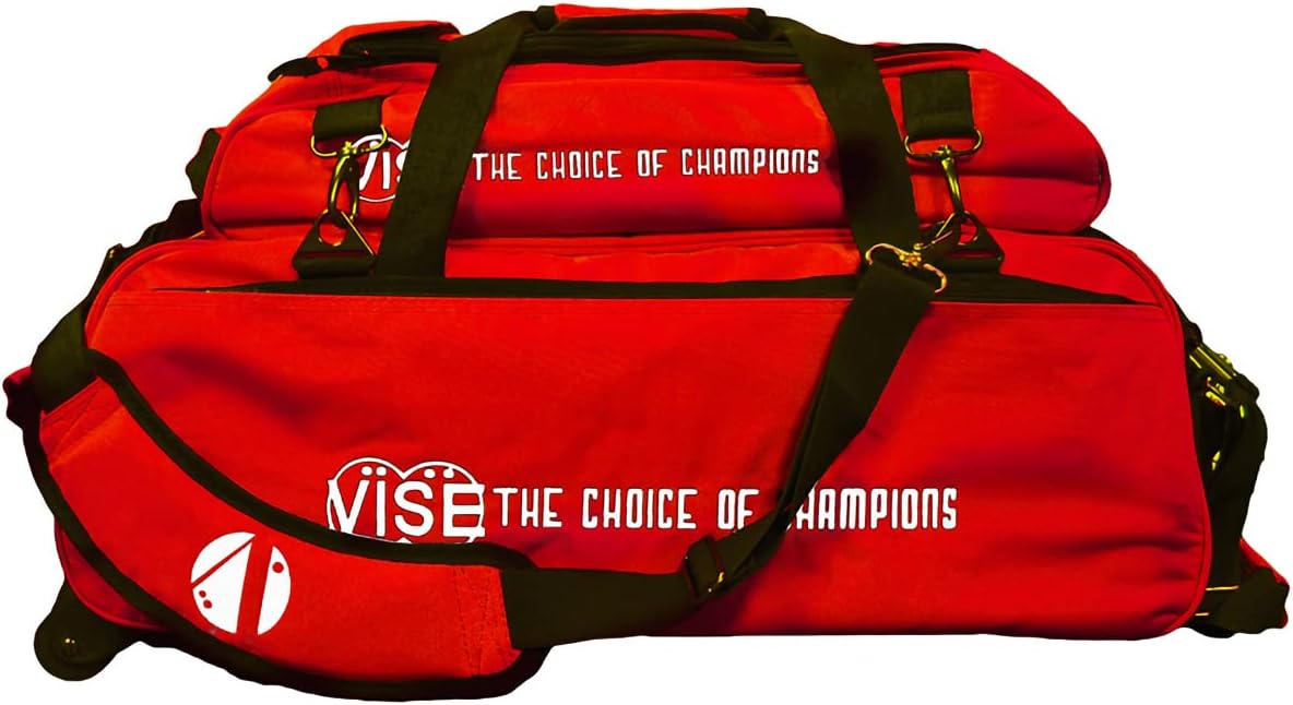 Vise Three Ball Tote Roller Bowling Bag with Shoe Pouch Red