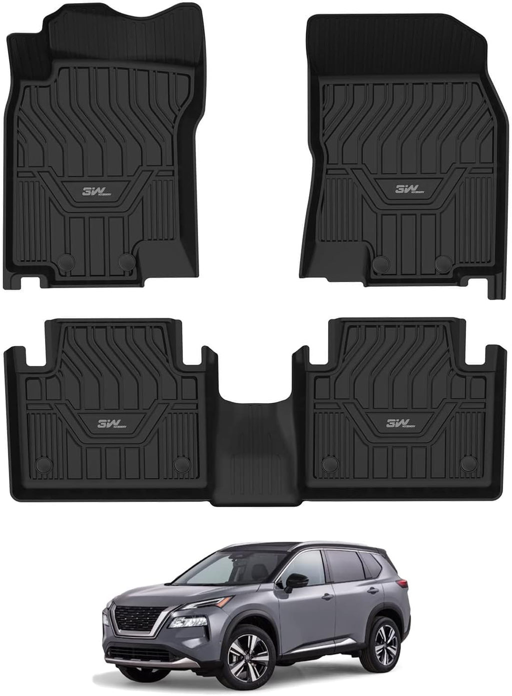 3W 2014-2020 Nissan Rogue Floor Mats Custom Fit for Nissan Rogue Accessories TPE All Weather Floor Liner, 1st and 2nd Row Car Mats (NOT for Rouge Sports and Select Models)