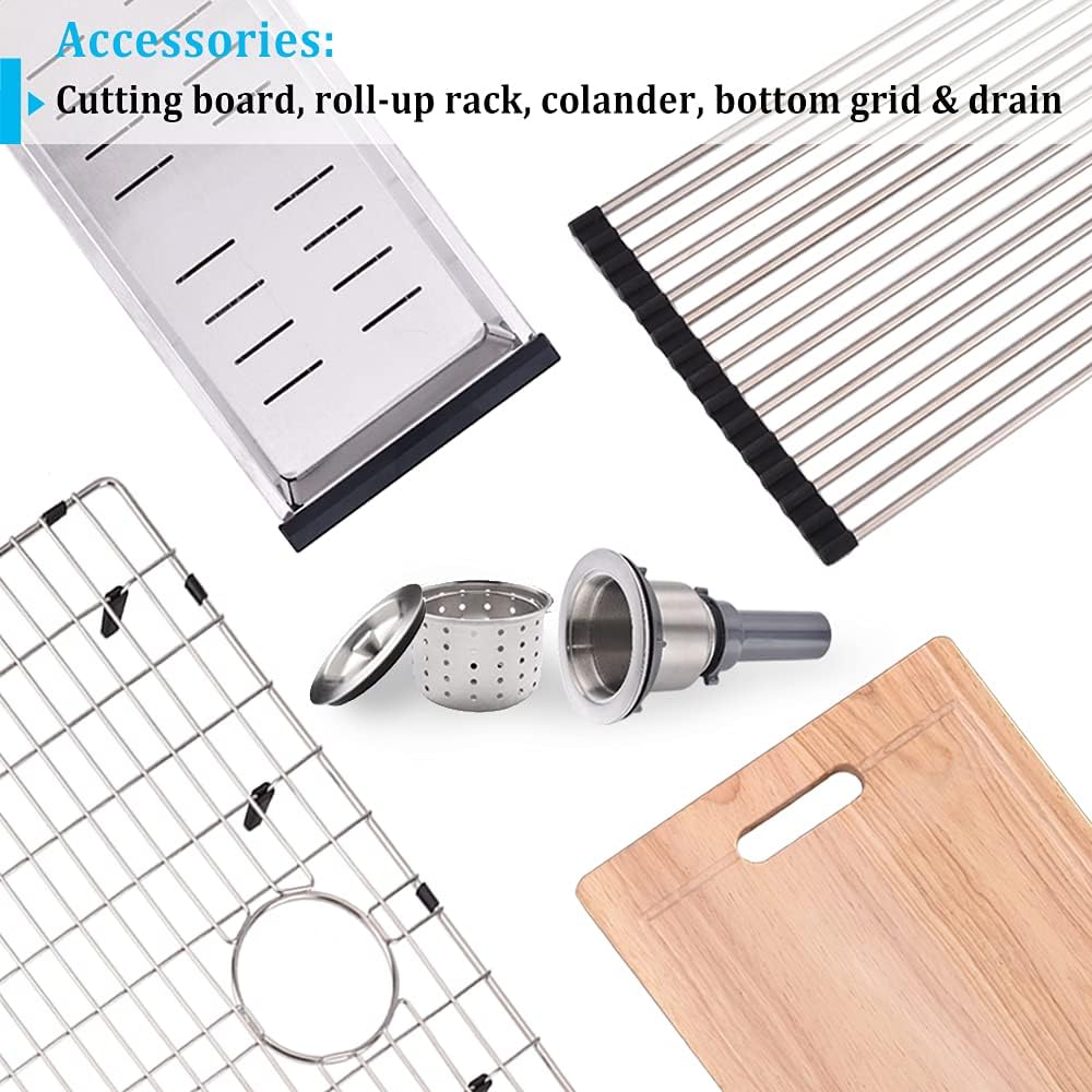30 Inch Drop In Kitchen Sink, 30x22 Single Bowl Stainless Steel Kitchen Sink Drop in Workstation 16 Gauge Handmade with Cutting Board