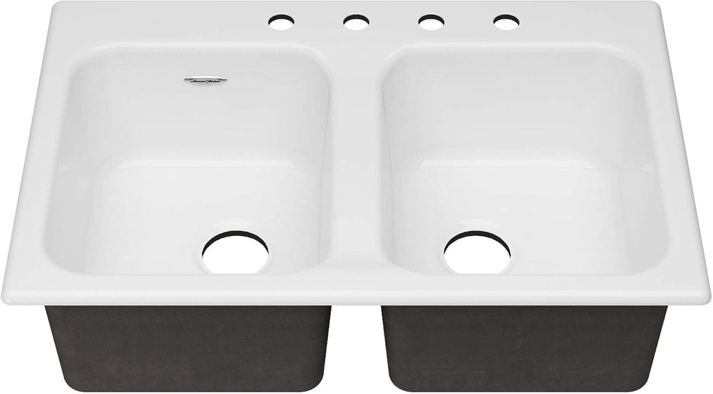 American Standard 77DB33224.308 Quince 33x22 Top Mount Double Bowl Cast Iron Kitchen Sink - 4 Holes,