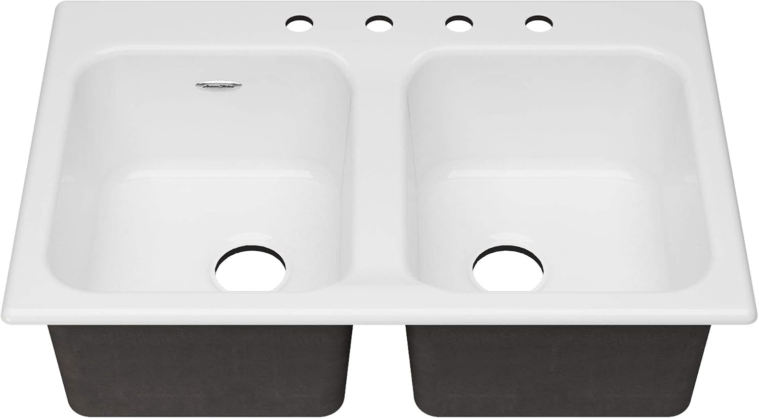 American Standard 77DB33224.308 Quince 33x22 Top Mount Double Bowl Cast Iron Kitchen Sink - 4 Holes,