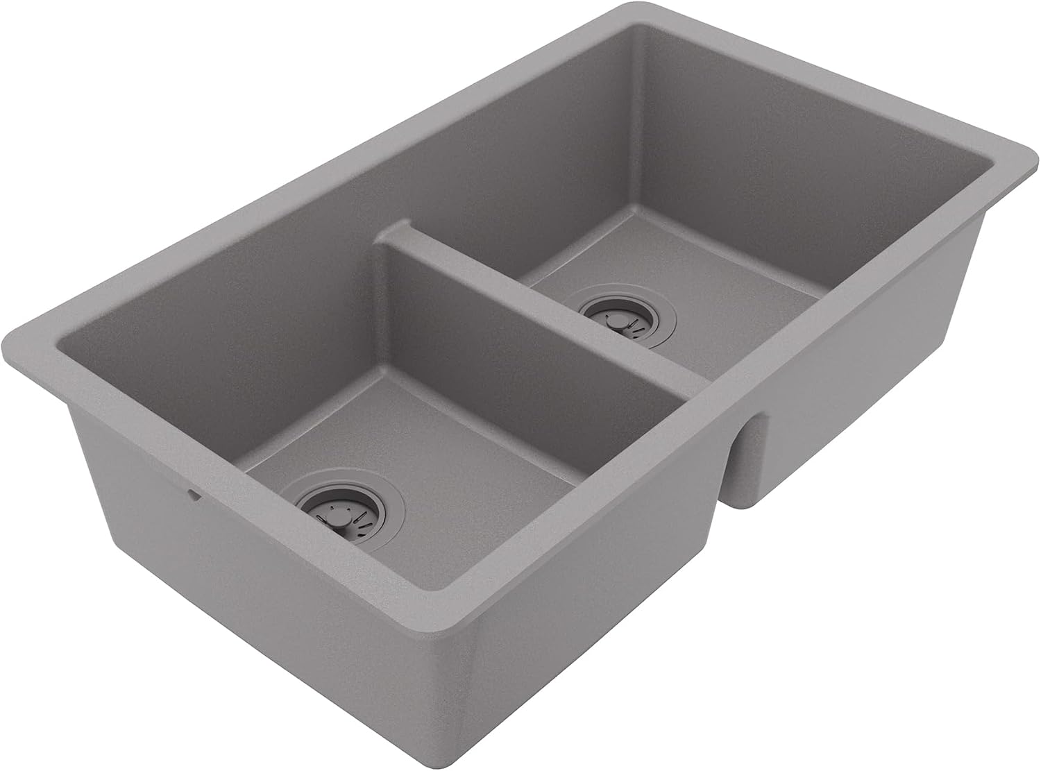 Karran 32' Grey Quartz Composite Undermount Double Bowl Kitchen Sink with Low Divider – 50/50 Equal Bowl, 80% Natural Quartz, 535°F Heat Resistant, Sound Dampening, QU-810