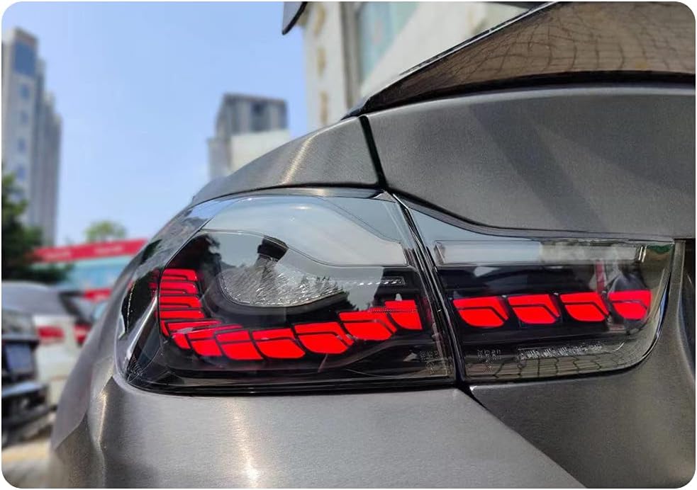 inginuity time LED Tail Lights For BMW M4 GTS F32 F33 F82 F36 F82 F83 2014-2020 With Sequential Indicator Rear Lamp Assembly (Smoked)