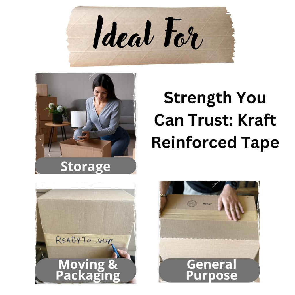 3'' x650 Feet Reinforced Water Activated Gummed Kraft Paper Tape, for Heavy Duty Secure Packing Shipping, Tamper Evident Gummed Tape, Brown - 10 Rolls