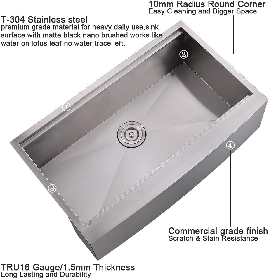 33 Inch Farmhouse Sink Stainless Steel -VOKIM 33x22 Inch Apron Front Kitchen Sink 16 Gauge 304 Stainless Steel Single Bowl Farm Sink