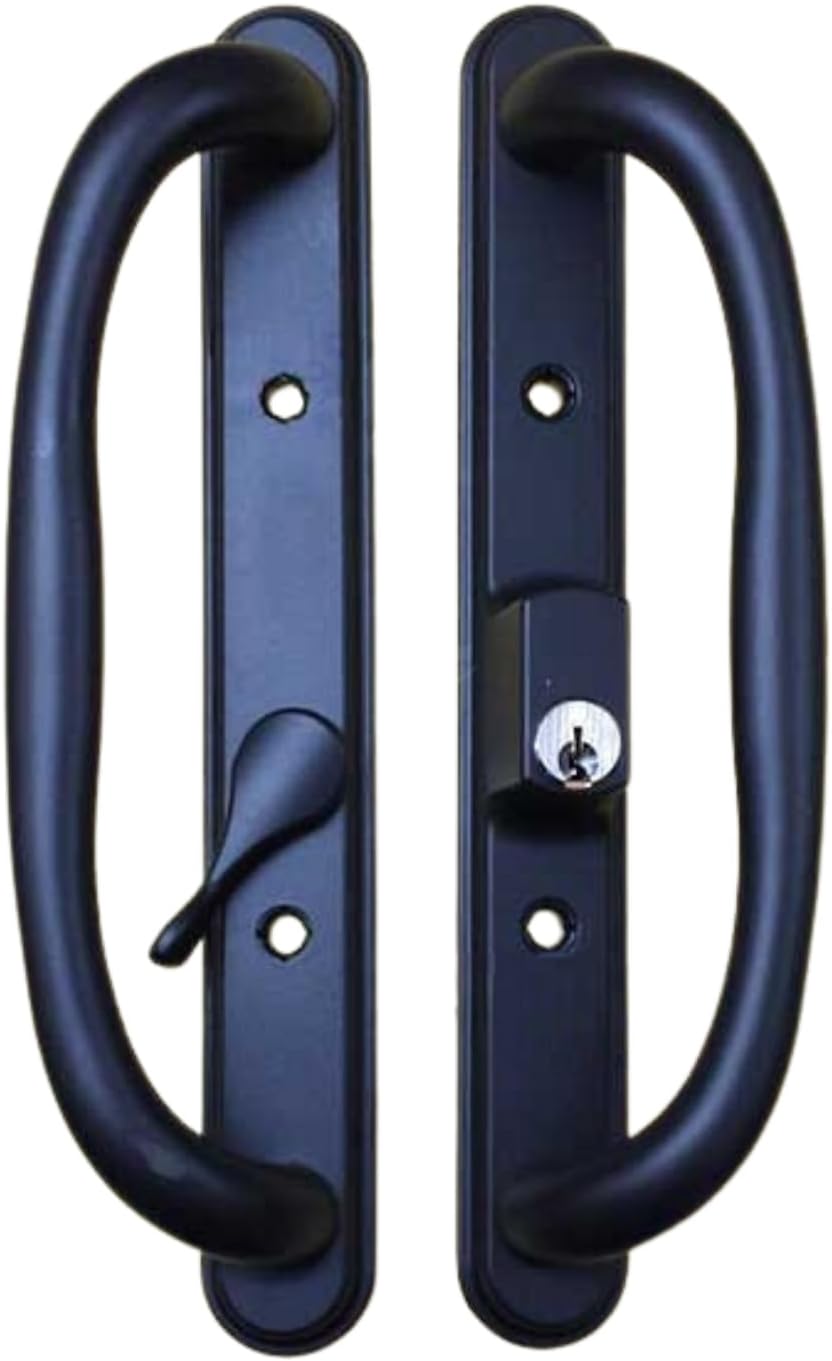 10' Olympus Sliding Patio Glass Door Black Offset Pull Handle Set Replacement with Keys fits 3 ¹⁵/₁₆ inches Hole Spacing, and 1-1/4' to 2-1/4' Door Thickness