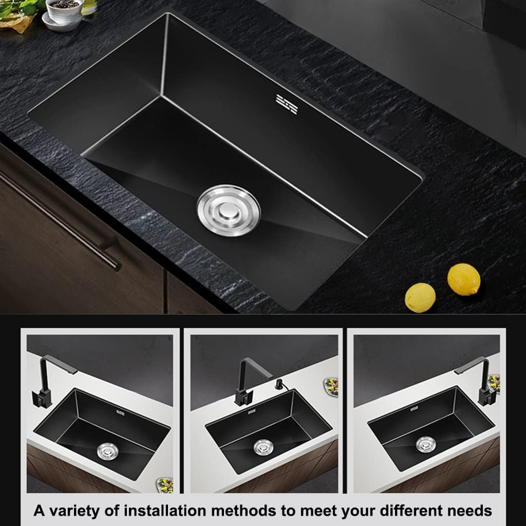 Kitchen Sink. Black Single Bowl 304 Stainless Steel RV Sink with Drain Pipe Top Mount Or Bar Sink Or Outdoor Sink (Black 50x40x22cm)