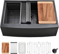 33 Inch Black Farmhouse Sink Workstation-VASOYO 33x22 Farm Sink Black Stainless Steel Apron Front Farmhouse Kitchen Sinks Undermount 16 Gauge Single Bowl Deep Kitchen Sinks with Cutting Board