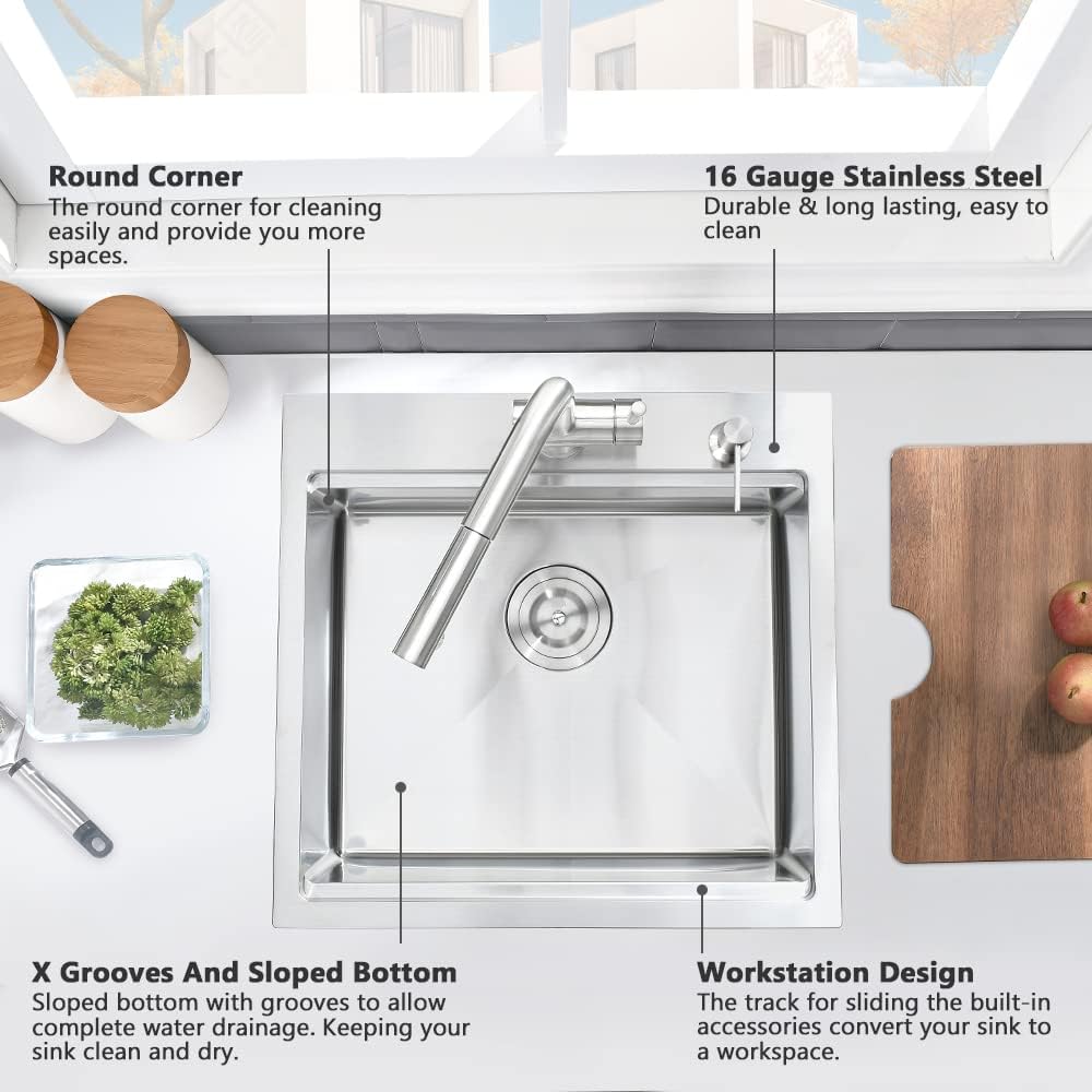 Bar Sink Drop In-VASOYO-18x18 Inch Small Kitchen Sink Drop In Rv Sinks 16 Gauge Stainless Steel Small Wet Bar Sinks Deep Single Bowl Outdoor Basin with Cutting Board