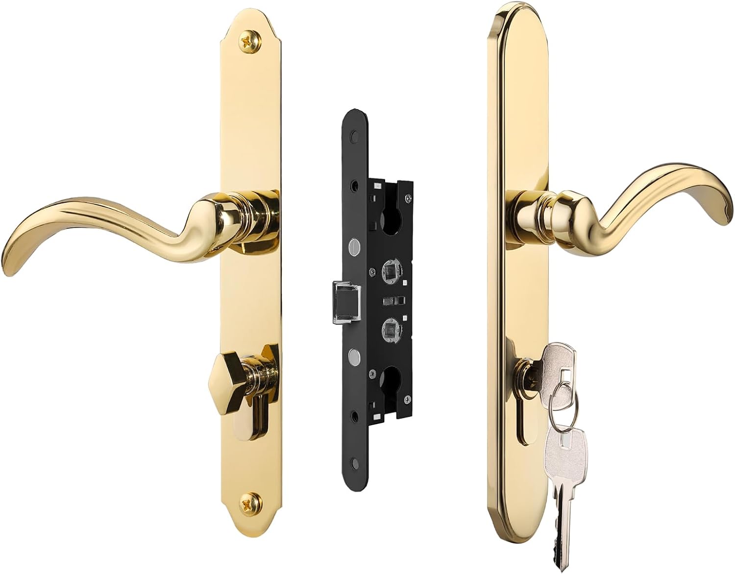 HauSun Storm Door Handle Set Replacement Kit with 2 Point Mortise Lock and Key,Security Door Keyed Lever Handle Fits for Pella or Larson Storm Door (Polished Gold)