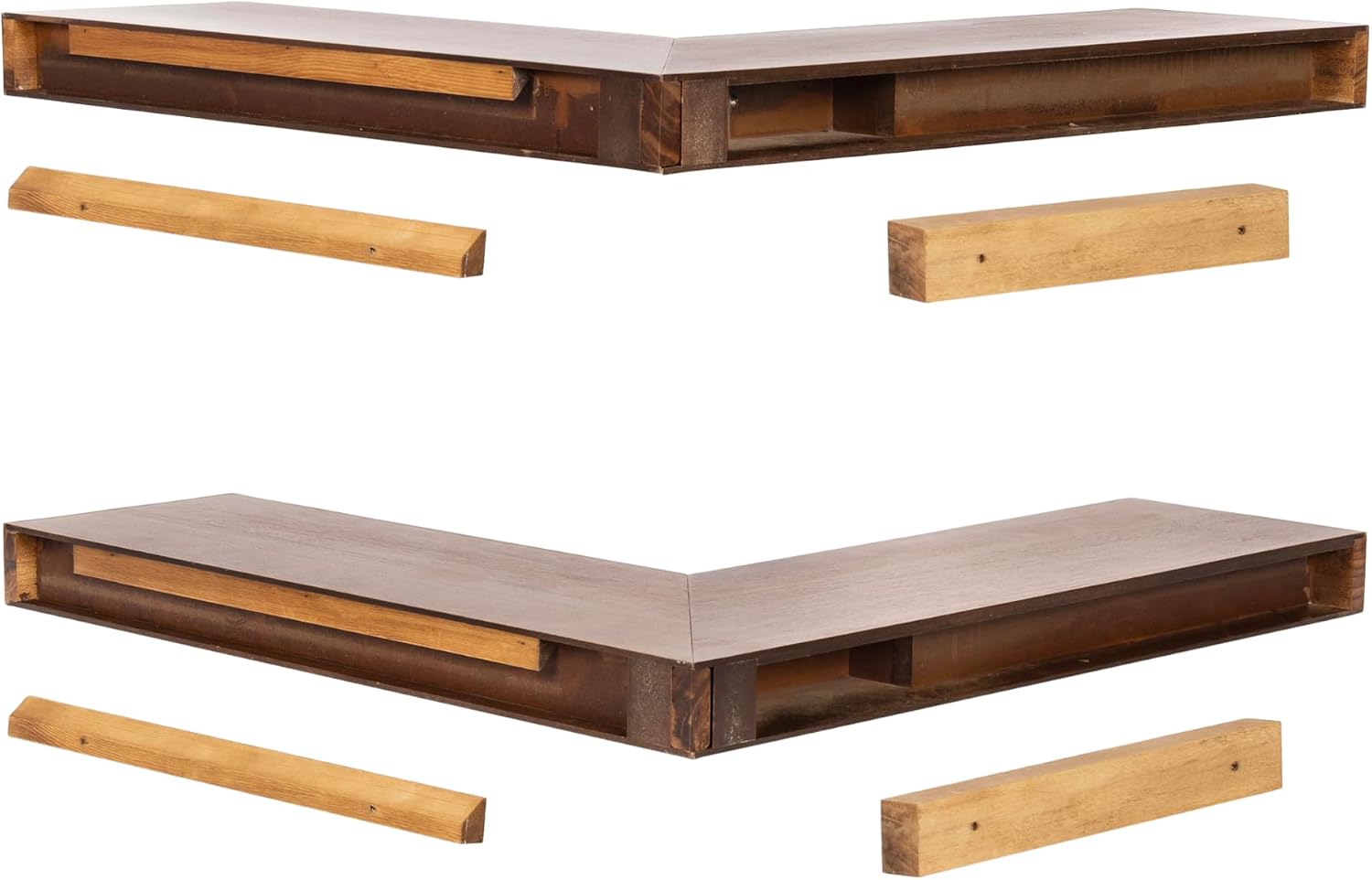 Kate and Laurel Havlock Modern Wood Two-Piece Floating Corner Shelf Set, 26 x 8 x 3, Rustic Brown, Wooden Corner Shelving with Unique Geometric Shape for Living Room Decor or Entryway Storage