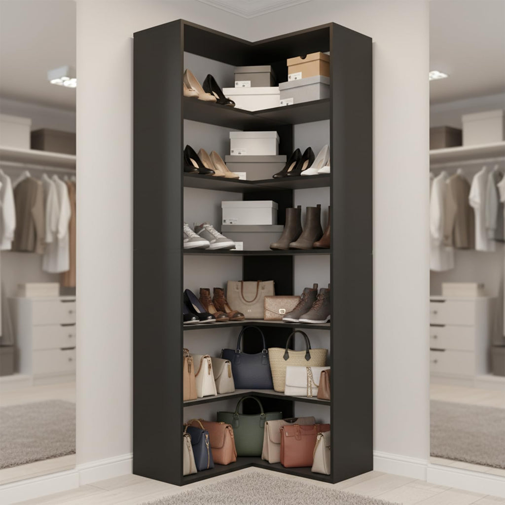 Anystyle 71 Inch Large Corner Shoe Rack for 40+ Pairs, 6-Tier L-Shaped Shoe Storage Cabinet Organizer, Freestanding Wooden Shoe Shelf for Closet, Entryway, Hallway, Black