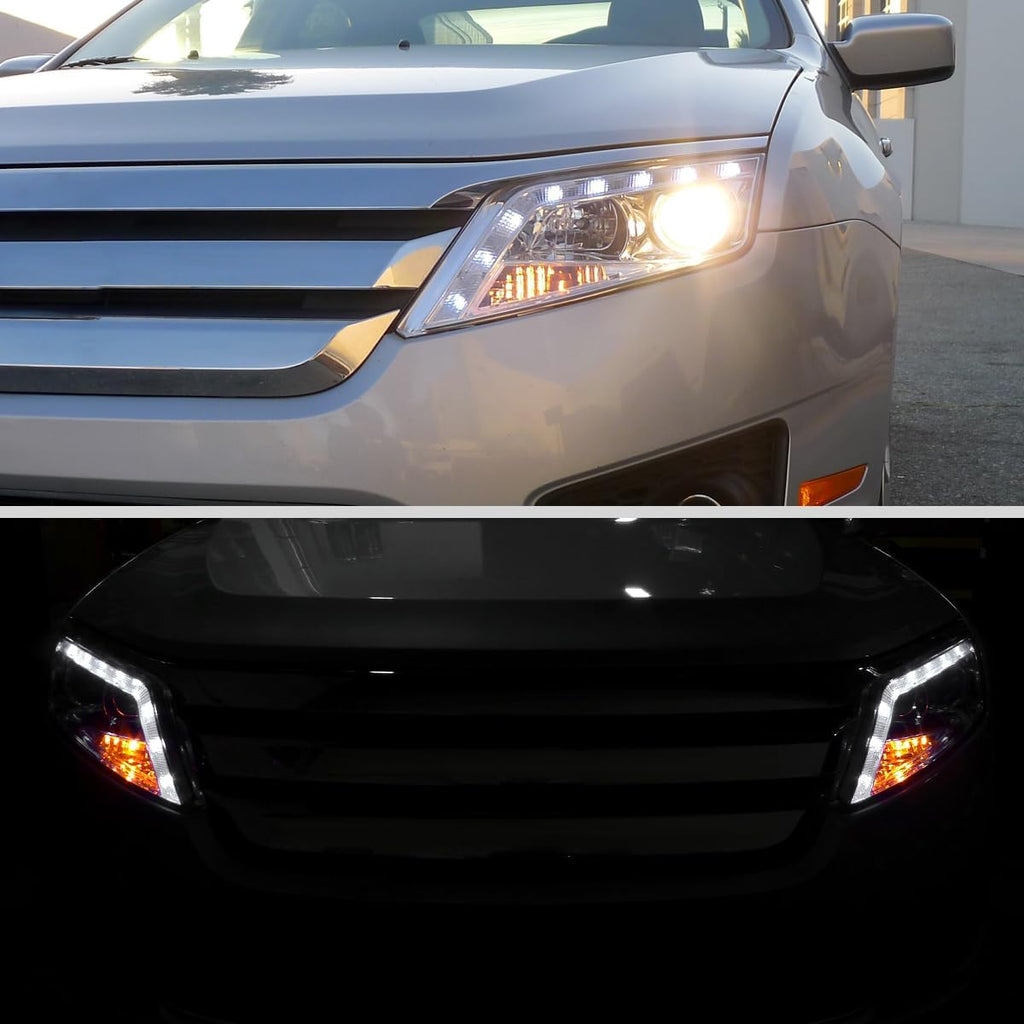 Ronnin - Fits 2010-2012 Ford Fusion Upgraded Replacement LED Running Light Projector Headlights Assembly Pair | Chrome
