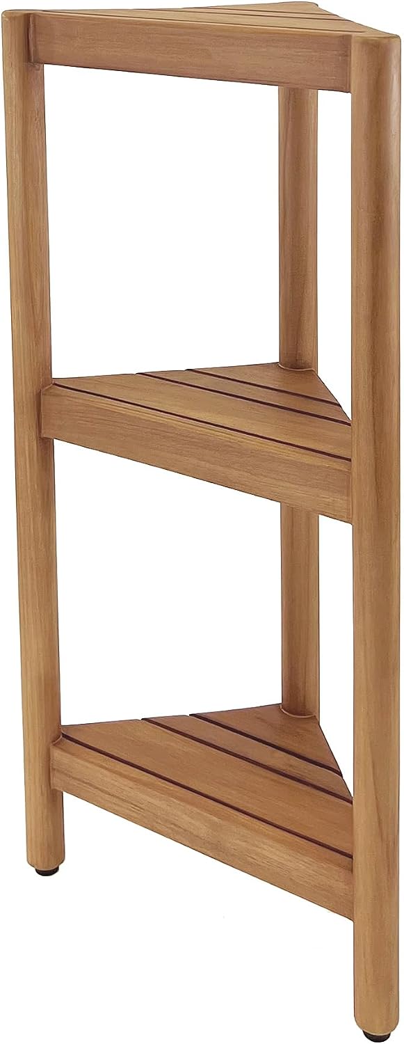 Asta Select Solid Teak Free Standing Corner Shelf, 3-Tier Bathroom Corner Stand, Corner Rack for Bathroom, Kitchen, Living Room, Bedroom, Fully Assembled, ST-80