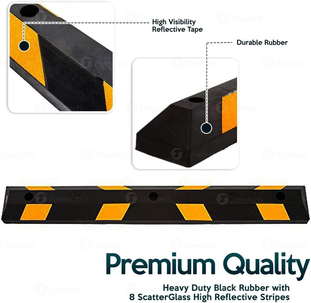 ZONETECH Parking Stopper for Garage Heavy Duty Rubber Parking Curb Stops 72' Garage Parking Stops 12-Pack Premium Quality Garage Wheel Stop Professional Grade w/Yellow Reflective Tape Bolts Included