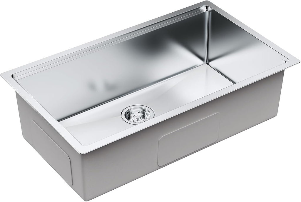 VEVOR 32 inch Kitchen Single Sink, 304 Stainless Steel Undermount Sink Drop-In Single Bowl Farmhouse Basin with Ledge & Multiple Accessories, Household Dishwasher Sinks for Prep Kitchen, Bar 32'*19'