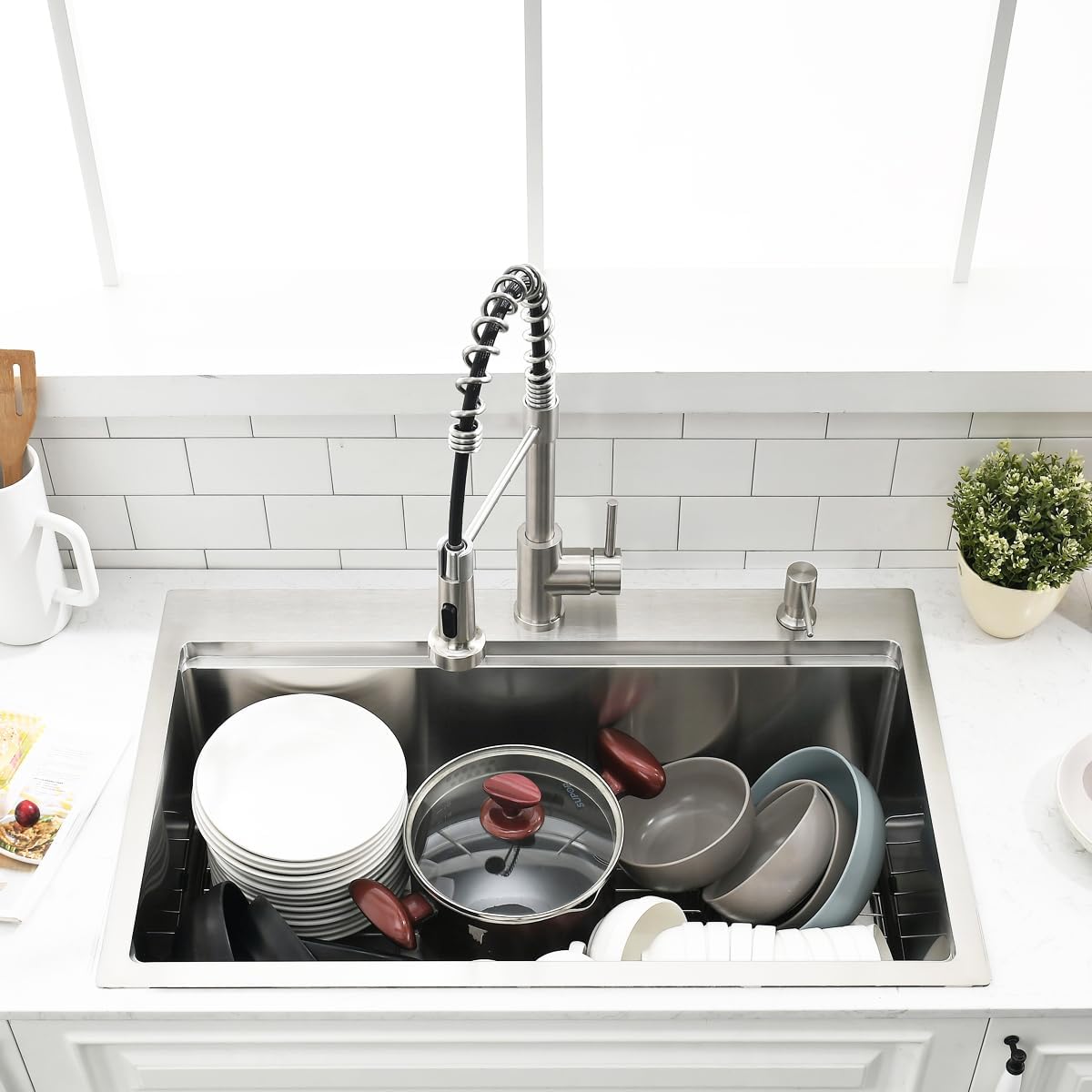 33 Inch Drop In Kitchen Sink Workstation - 33 x 22 Inch Drop In Sinks 16 Gage Stainless Steel Topmount Sinks Single Bowl 10'' Deep Handmade Above the Counter sink with Cutting Board& Strainer