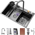 304 Stainless Steel Single-Bowl Kitchen Workstation Sink Nano-Coated Workstation Sink With Pull-Out Faucet And Cup Washer Complete Accessory Set (Color : Black, Size : 80x45x22cm) (Black 80x45x22