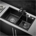 Double Bowl Kitchen Sink 304 Stainless Steel Bar Sink He Multifunctional RV Sink with Faucet and Counter Control Button Drop-in Or Under Mount (Color : Black-c, Size : 75x40x20cm)