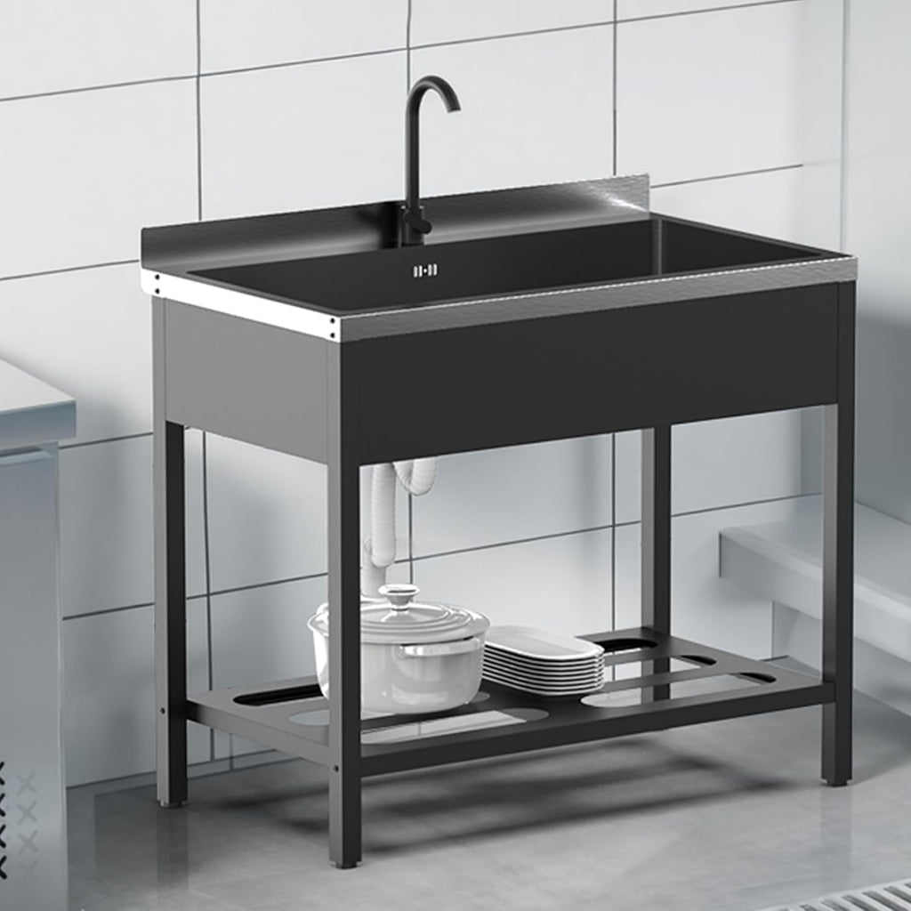 ROVSUN Black Electroplated Stainless Steel Utility Sink with Towel Rack and Storage Shelf, 23.2'D x 41.7'W x 38.9'H, Freestanding Laundry & Prep Sink for Home, Restaurant, Garage, and Outdoor Use