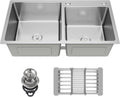 31' x 18' Double Bowl Kitchen Sink, Drop-in/Topmount 304 Stainless Steel Sink with Nano Coating & Accessories Set