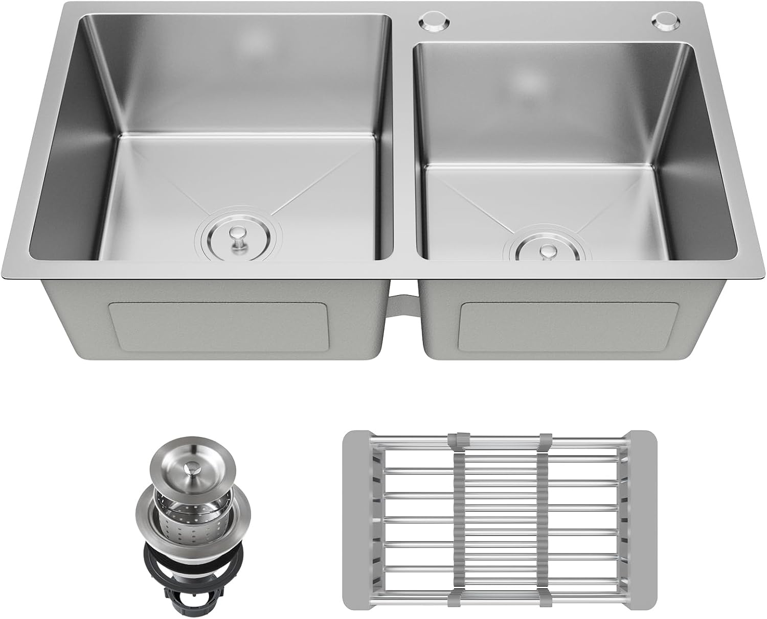 31' x 18' Double Bowl Kitchen Sink, Drop-in/Topmount 304 Stainless Steel Sink with Nano Coating & Accessories Set