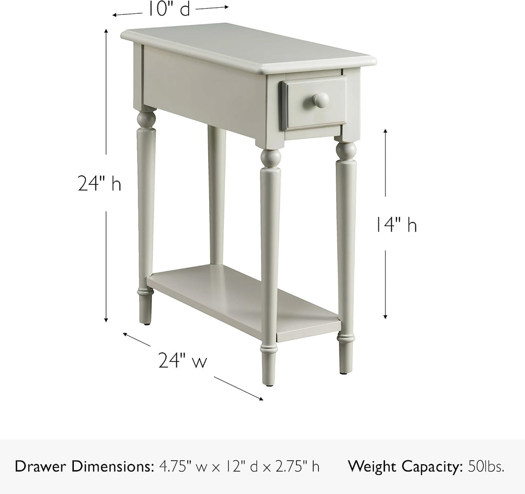 Leick Home Coastal End Table, Solid Wood, 1 Drawer, Bottom Display Shelf, Easy-Assembly, For Living Room/Bedroom, Greige, 23.5 in. L x 10.0 in. W x 24.0 in. H, 20017-GR