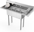 ROVSUN Commercial Sink, Stainless Steel Sink with 3 Compartment and 2 Sides Drain Rack, 20' x 54' x 43.5' Freestanding Utility Sink, Great for Restaurant Kitchen Laundry Room Garage Sunroom