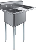 Stainless Steel Prep & Utility Sink | 304 Stainless Steel | Restaurant, Kitchen, Laundry, Garage | NSF (23 in. x 39 in. | One Bowl | Right Drainboard)