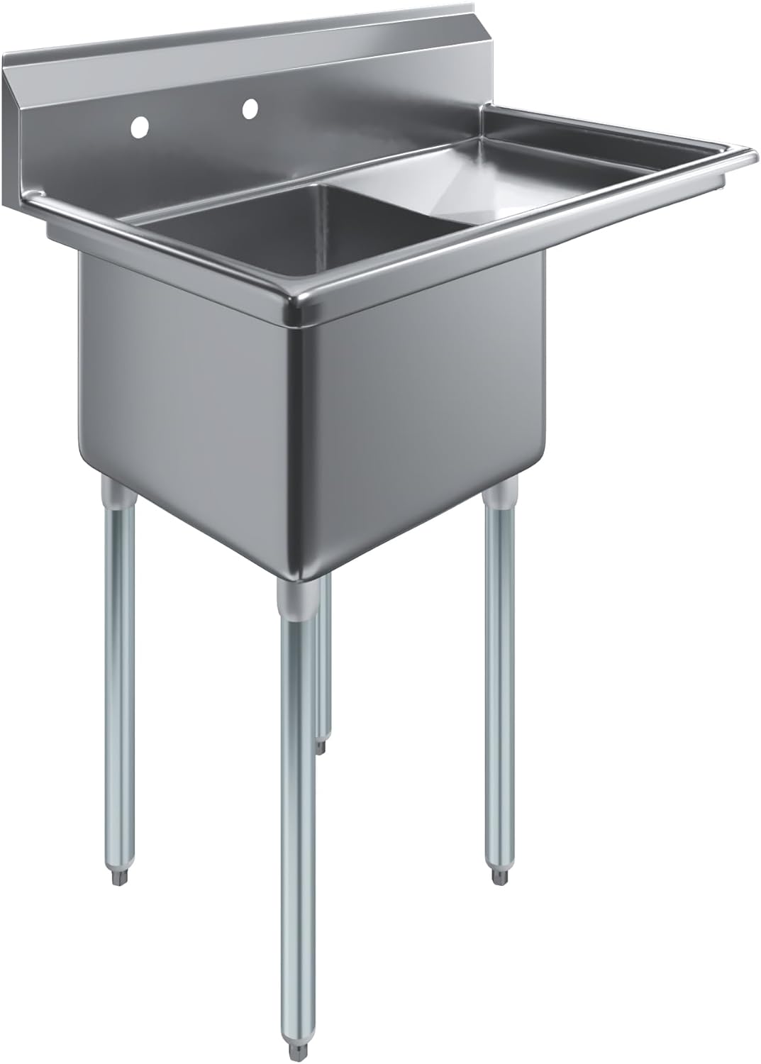 Stainless Steel Prep & Utility Sink | 304 Stainless Steel | Restaurant, Kitchen, Laundry, Garage | NSF (23 in. x 39 in. | One Bowl | Right Drainboard)