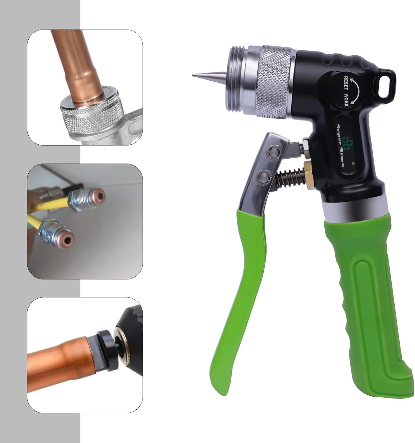 ST-300A Hydraulic Tube Expander Tool Kit, Tubing Expander HVAC Swaging Tool Kit, Hydraulic Expander Deburring Tool with 7 Expander Heads for 3/8 To 1-1/8 Inches Copper Pipes, Expand Copper, Brass