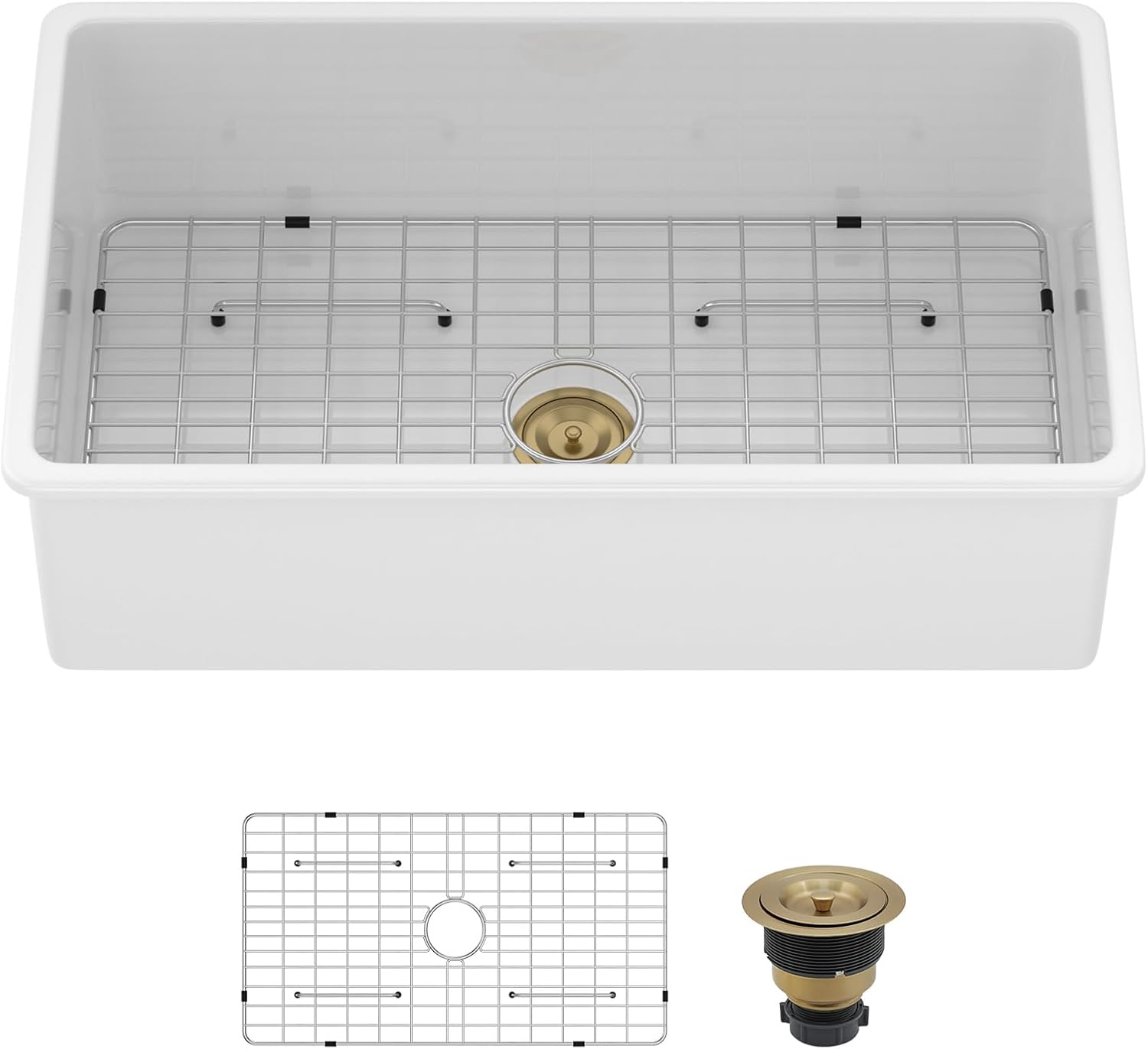 White Kitchen Sink 32 Inch Fireclay Porcelain White Undermount Kitchen Sink 32'x19'x10' Glossy White Single Bowl Sinks Basin