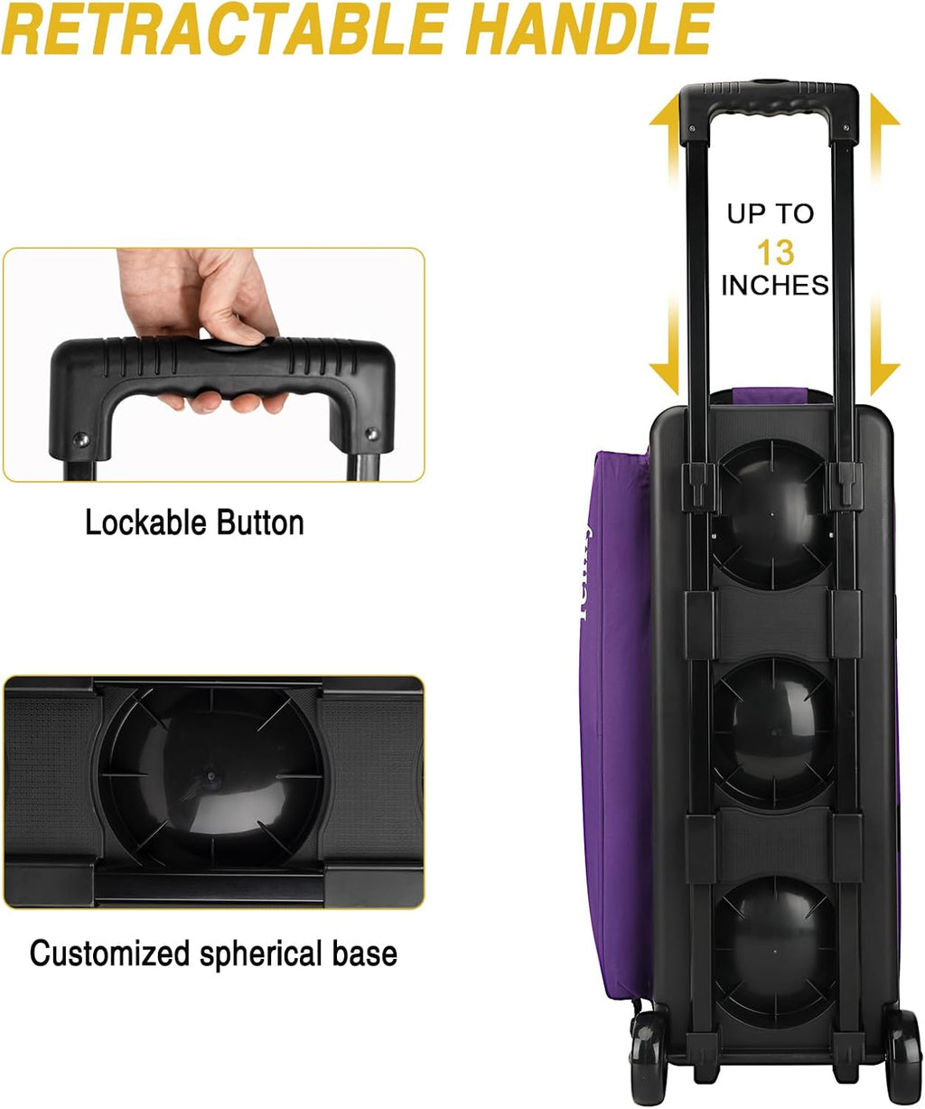 Triple Roller Bowling Bag with Wheels, Heavy Duty 3 Ball Bag for League & Recreational Bowlers