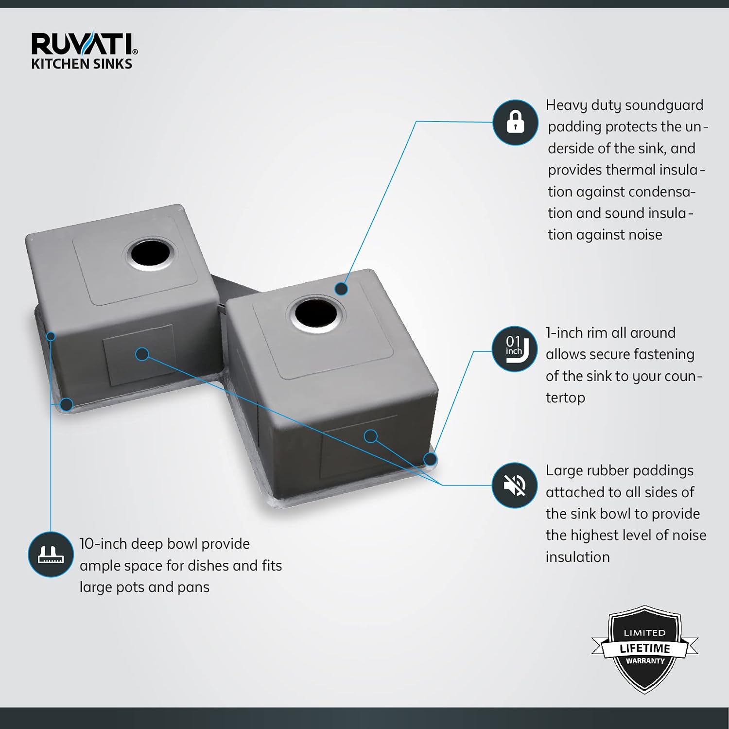 Ruvati Undermount Corner Butterfly Kitchen Sink 16 Gauge 44 inch Double Bowl Stainless Steel - RVH8400