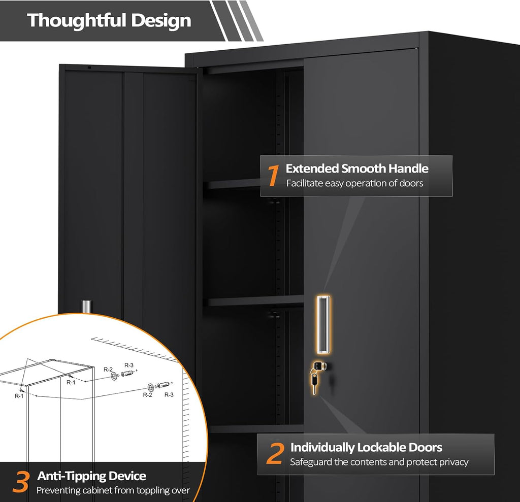 VINGLI Rolling Metal Storage Cabinet with Adjustable Shelves, 71'' Tall Garage Storage Cabinet with Wheels, Locking Tool Cabinets for Home Office Garage Gym School (Black)