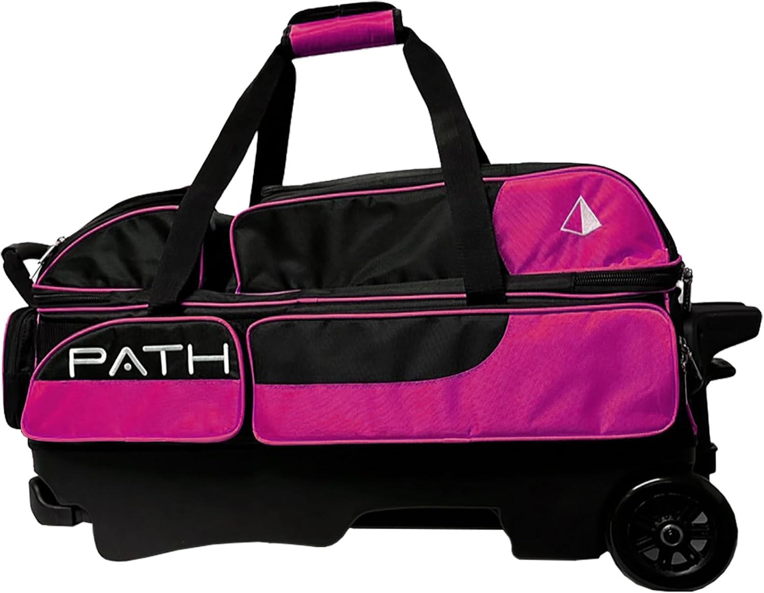 Pyramid Path Triple Premium Deluxe Roller Bowling Bag With Extra Large Separate Shoe Compartment (Up To US Mens Size 16) and 5 Accessory Pockets, 5' Wheels, Retractable Locking Handle - Extends to 42'