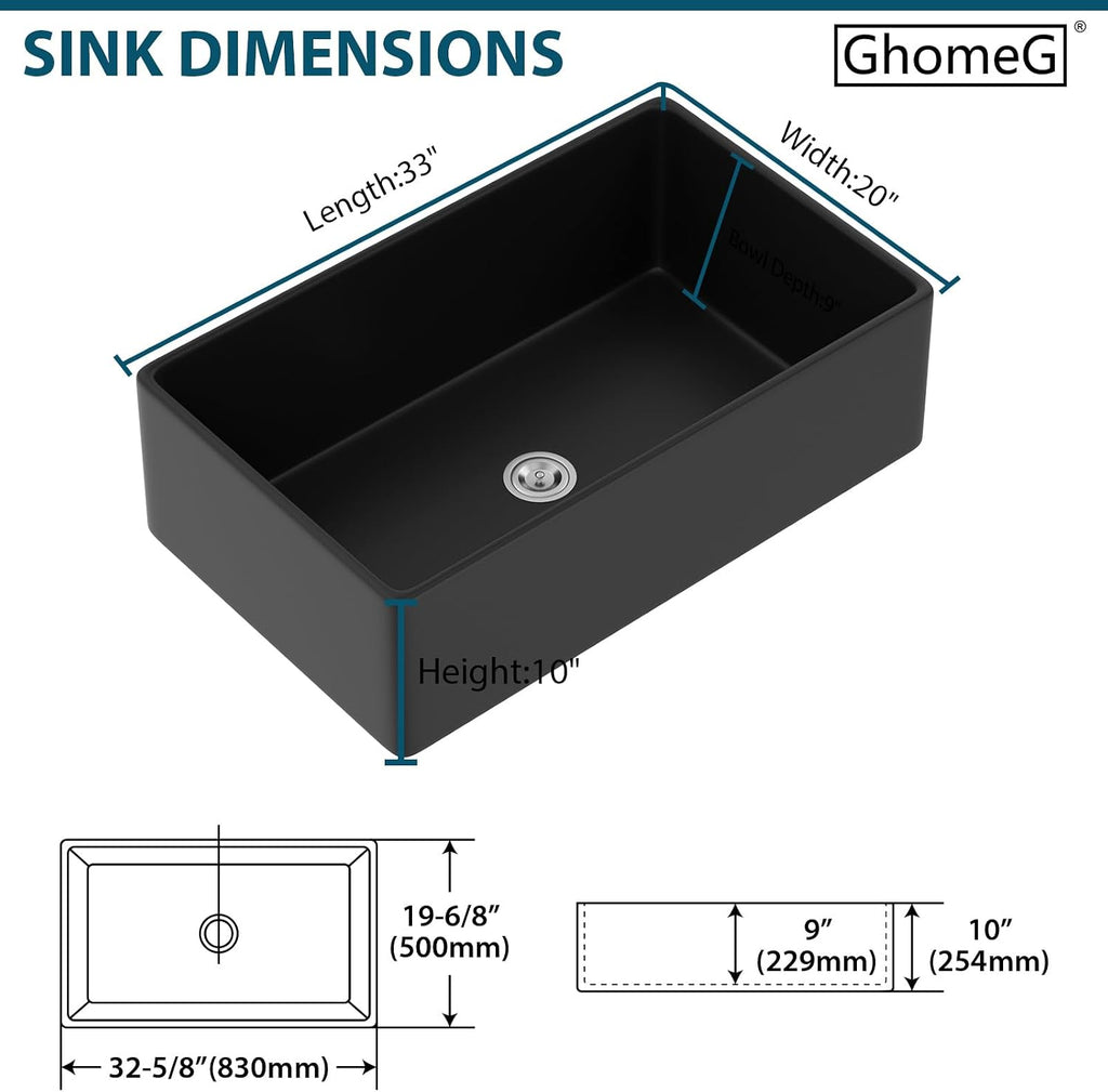 Black Farmhouse Sink Workstation 33x20 Kitchen Sink 33 Inch Black Fireclay Porcelain Apron Front Kitchen Sinks Single Bowl 10 Inch Deep Ceramic Farm Sinks