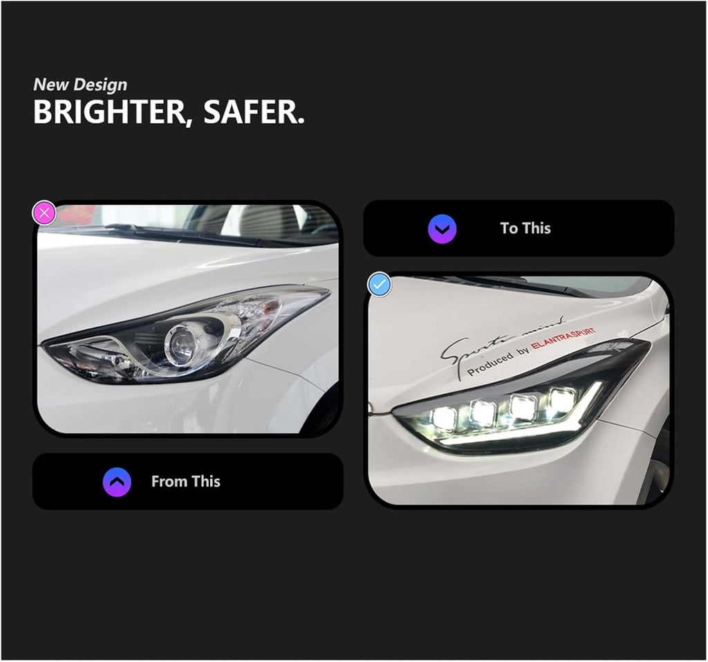 Car Lights Compatible With Elantra 2012-2016 LED Auto Headlights Assembly Century Version Projector 4 Lens Frontlight Accessories Upgrade