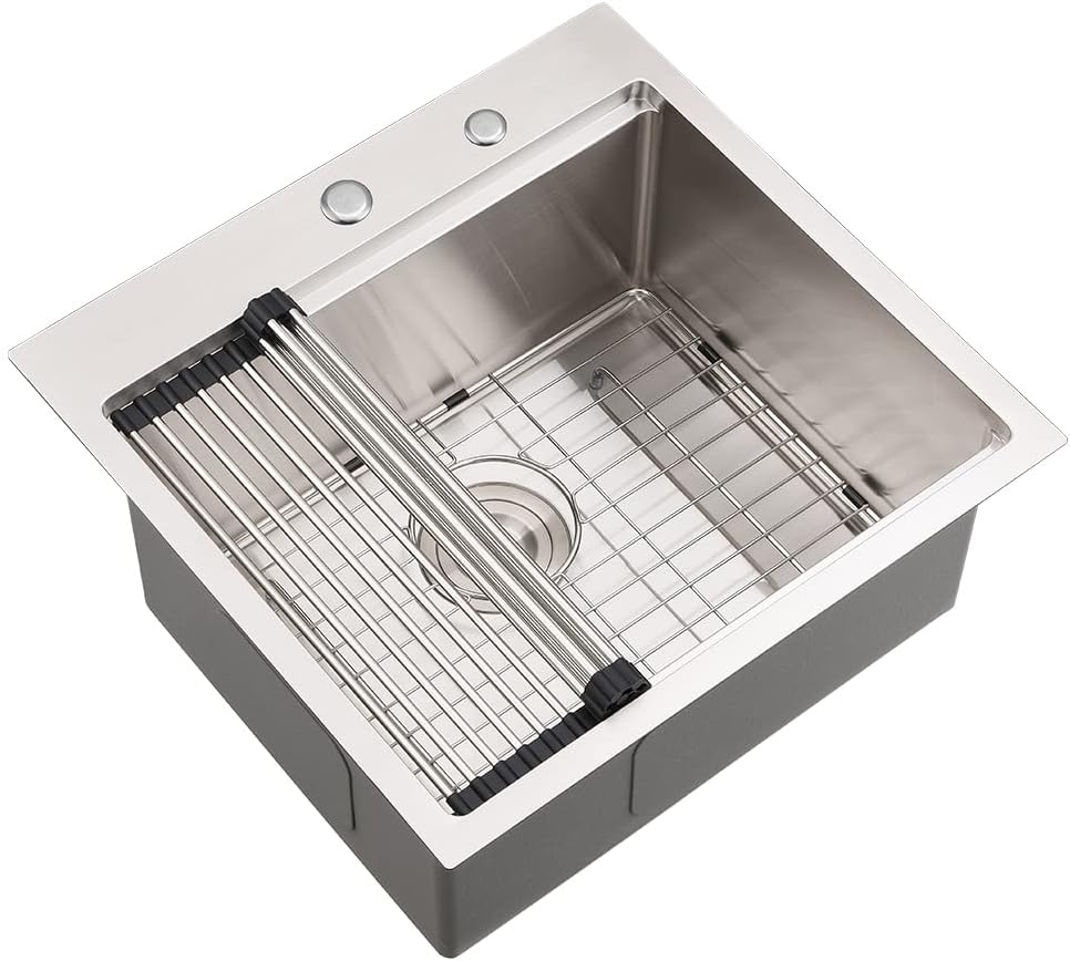 Bar Sink Drop In-VASOYO-18x18 Inch Small Kitchen Sink Drop In Rv Sinks 16 Gauge Stainless Steel Small Wet Bar Sinks Deep Single Bowl Outdoor Basin with Cutting Board