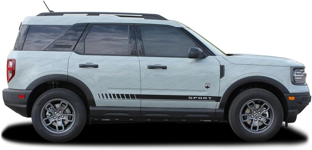 Original Break : Compatible with 2021-2026 Ford Bronco Sport Side Door Rocker Stripes Vinyl Graphics Decals Kit (Fits Model as Shown) (10WP Gloss White – Dry Install)