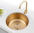 Bar Sink Drop in with Faucet, Small Stainless Steel Sink Faucet Combo Kitchen, Single Bowl Undermount Kitchen Sink,Round Gold Kitchen Sink Kit for Home, Bar, Cafe and Balcony