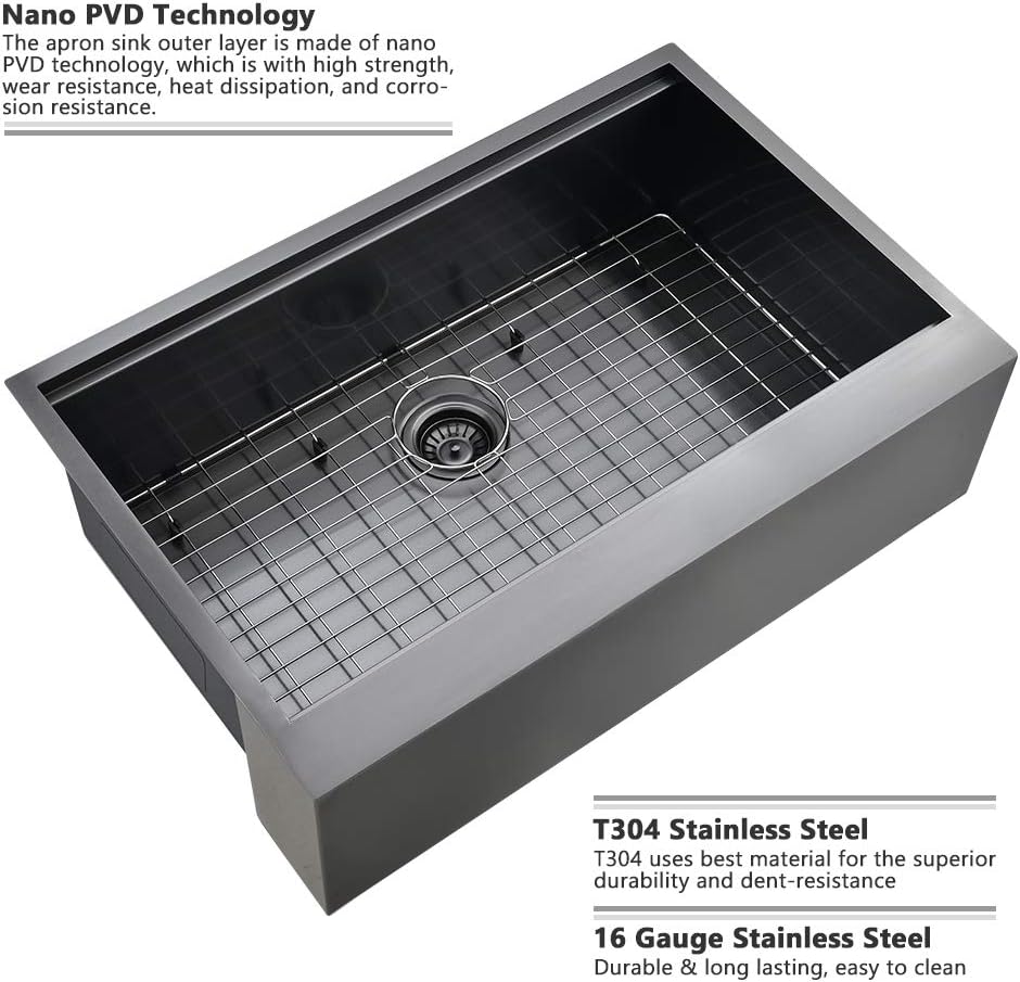 30 Inch Black Farmhouse Sink Workstation-VASOYO 30x22 Black Stainless Steel Kitchen Sink Undermount Farmhouse Sinks 16 Gauge Deep Single Bowl Apron Front Farm Sinks with Cutting Board