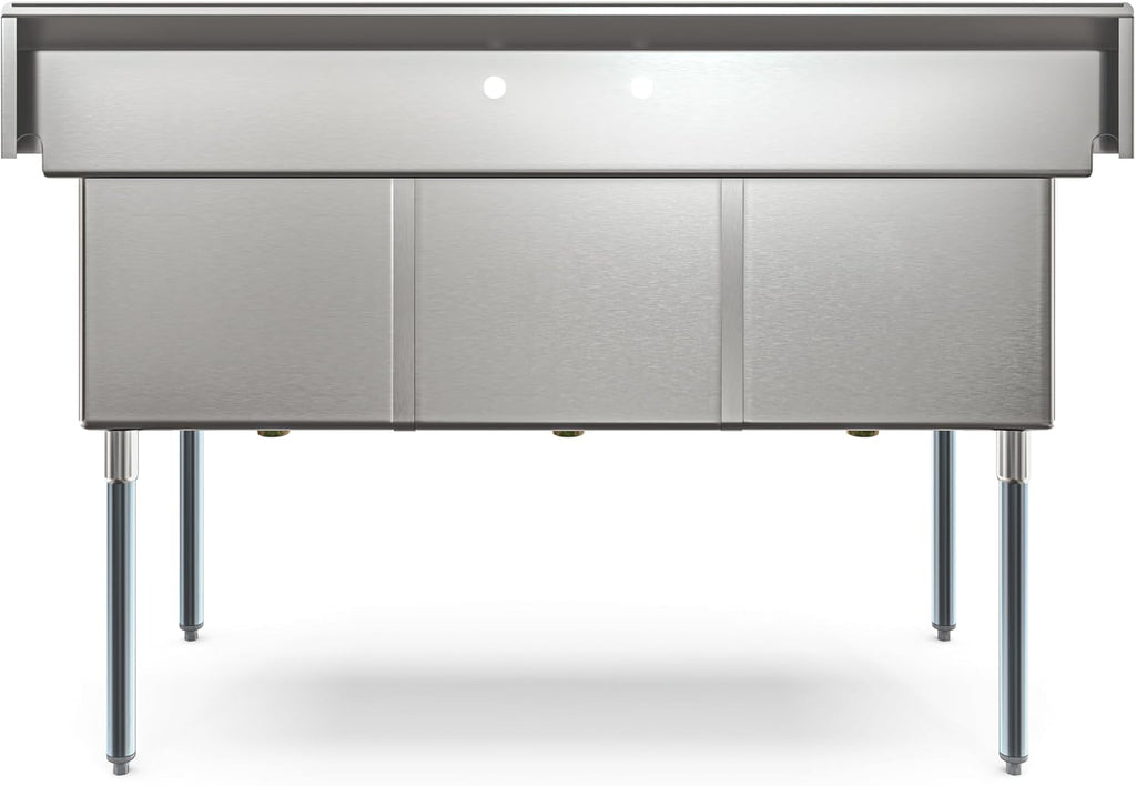 KoolMore 60 in. Three Compartment Commercial Sink, Bowl Size 18x24x14 in 18-Gauge Stainless-Steel, NSF Listed (KM-SC182414-N3)