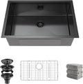 Kitchen Sink 27x18 Inch Undermount Kitchen Sink Gunmetal Black 16 Gauge Stainless Steel Single Bowl with Accessories Round Corners Handmade