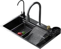 304 Stainless Steel Kitchen Sink Multi-Purpose Single Bowl Bar Prep Sink Home RV Sink with Faucet Drain Assembly Cup Washer Drop in Or Under Mount (Color : Black, Size : 78x46x22cm) (Black 75x46x