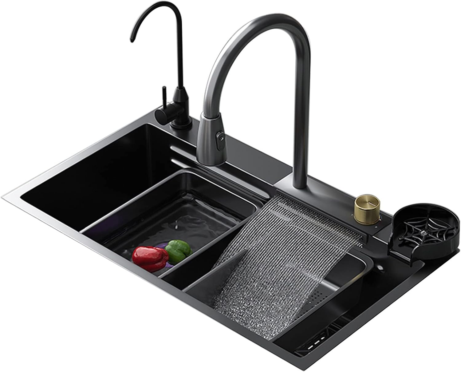 304 Stainless Steel Kitchen Sink Multi-Purpose Single Bowl Bar Prep Sink Home RV Sink with Faucet Drain Assembly Cup Washer Drop in Or Under Mount (Color : Black, Size : 78x46x22cm) (Black 75x46x