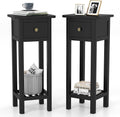 Tangkula 2-Tier Narrow Side Table with Drawer, Acacia Wood Tall End Table for Small Spaces, Farmhouse Slim Bedside Table with Open Shelf, Nightstand for Living Room, Bedroom, No Assembly (2, Black)